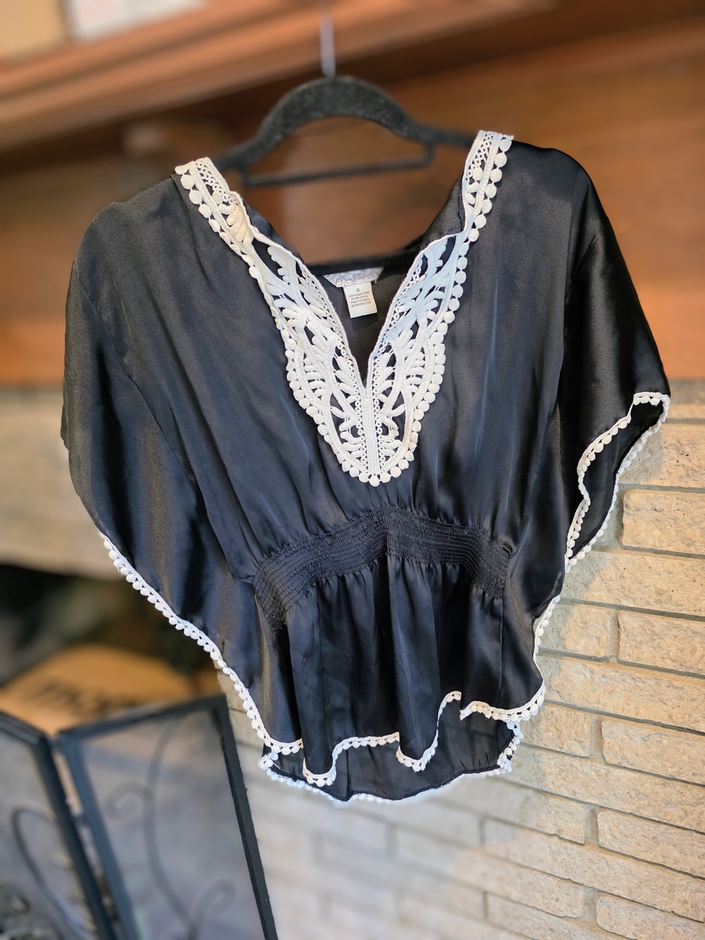 Fun & Flirt Black Top with White Crochet Trim - Picture 2 of 6